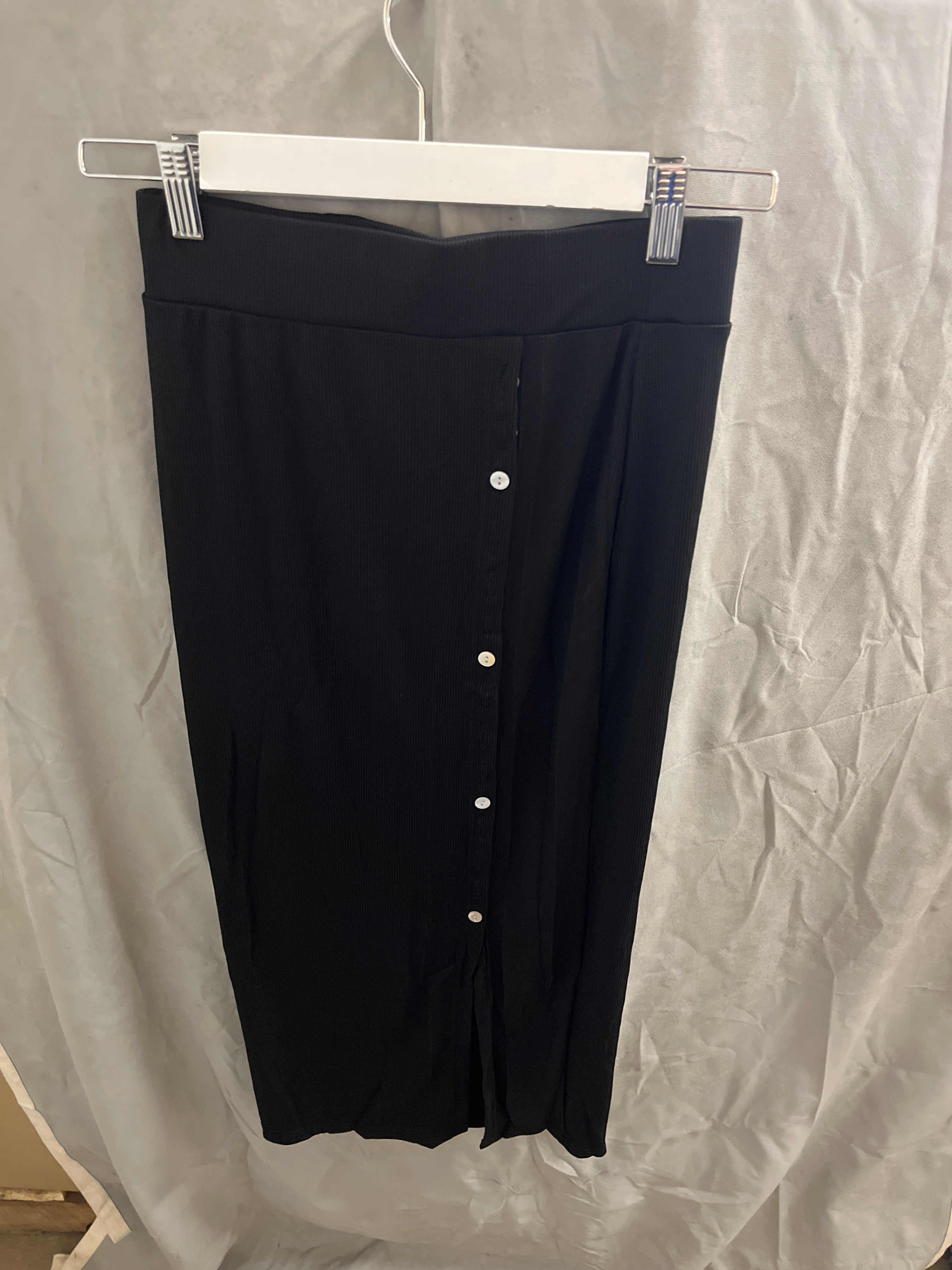 Long black button up skirt