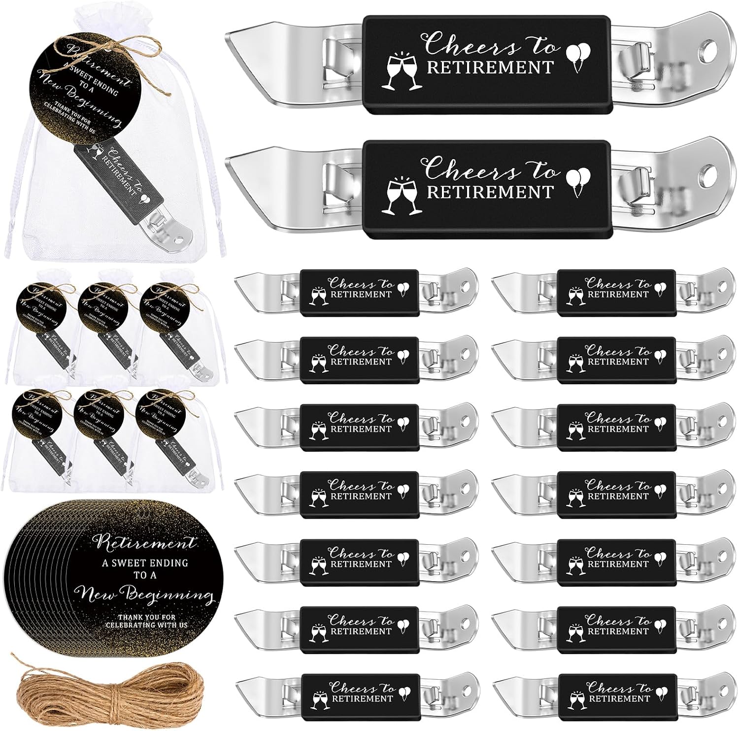 Teenyyou 50 Sets Retirement Party Favors for Guests Cheers to Retirement Magnetic Bottle Opener Thank You Tags with Organza Bags Twine for Employee Coworkers Party Souvenirs