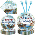 96 Pcs Ofishally Retired Decorations â€“ Fishing Themed Retirement Party Plates Napkins Forks Set for We Will Miss You Gone Fishing Happy Retirement Tableware