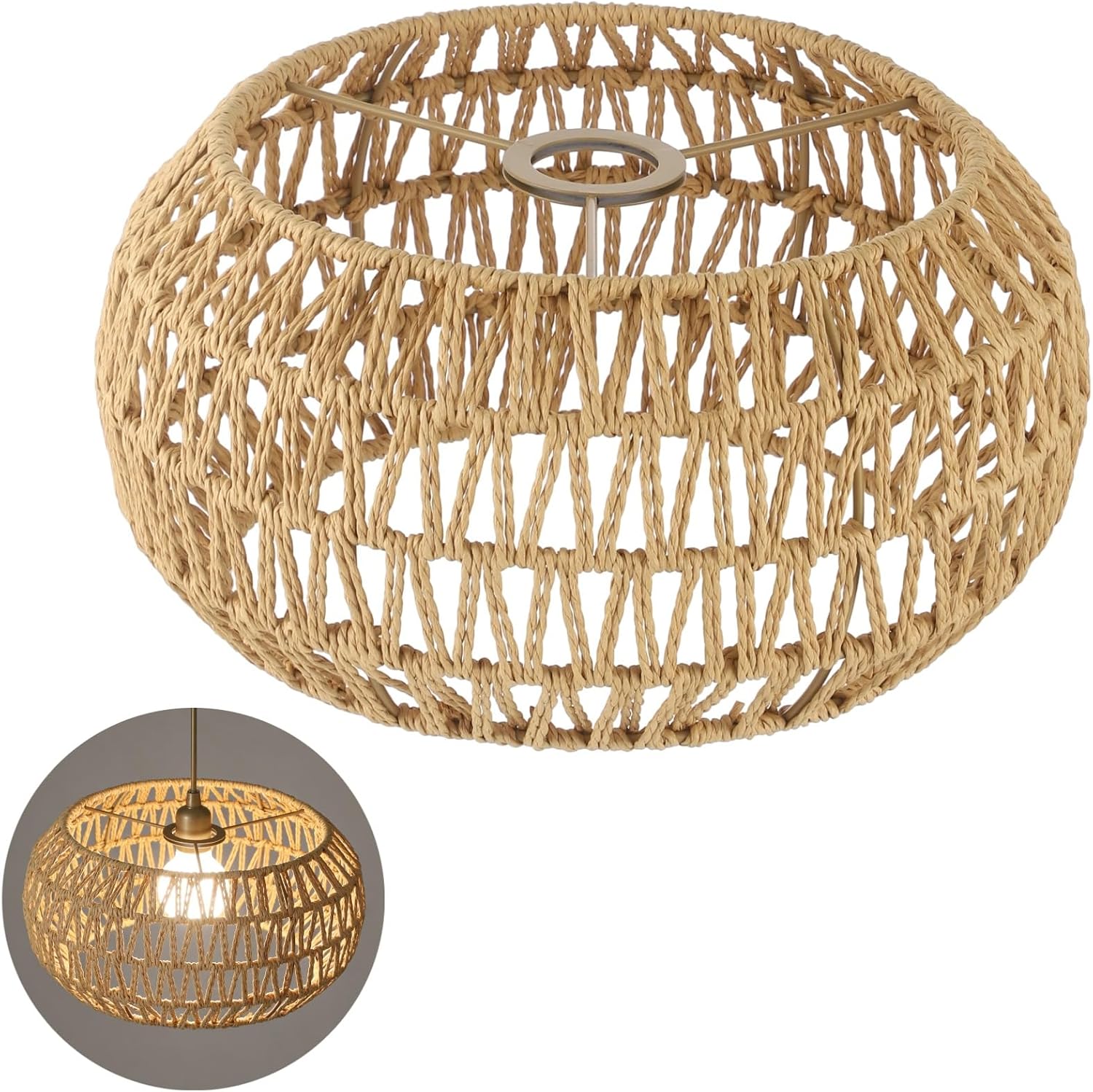 Rattan Lamp Shade, Retro Farmhouse Wicker Lampshade Replacement