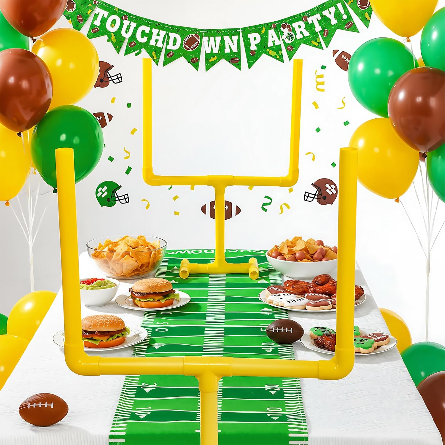 3 Pcs Football Party Decorations Football Table Runner with Plastic Goal Post Centerpieces 19.69" x 11.81" Soccer Goal Post Field Table Decor for Sports Theme Birthday Party Supplies