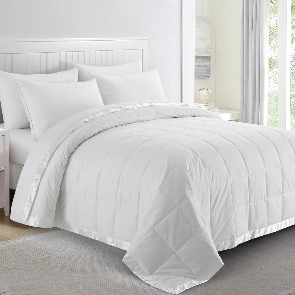 puredown® Blankets King Size - Soft Lightweight Down Blanket for Bed, Cozy Warm Luxury Bed Blanket with Satin Trim, White (108"X90")