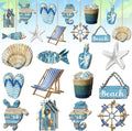 Purpeak 24 Pcs Summer Wooden Ornaments Ocean Beach Tree Decorations