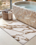 DEXI Bathroom Rug Mat 24x36, Soft and Absorbent Marble Bath Mat, Non Slip Machine Washable Bath Rugs for Shower Floor, Tub, Sink, White and Beige