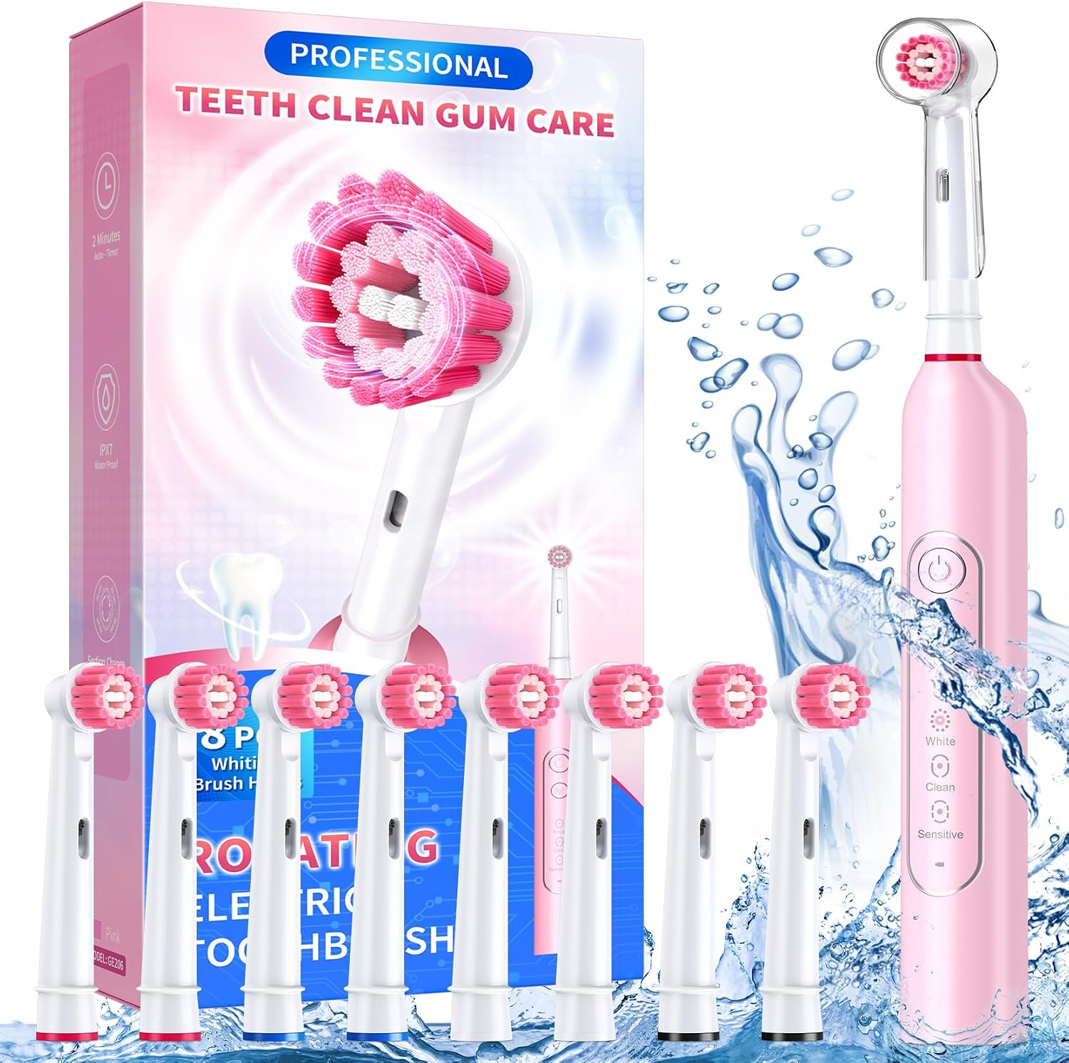 TEETHEORY Rotating Electric Toothbrush for Adults with 8 Brush Heads