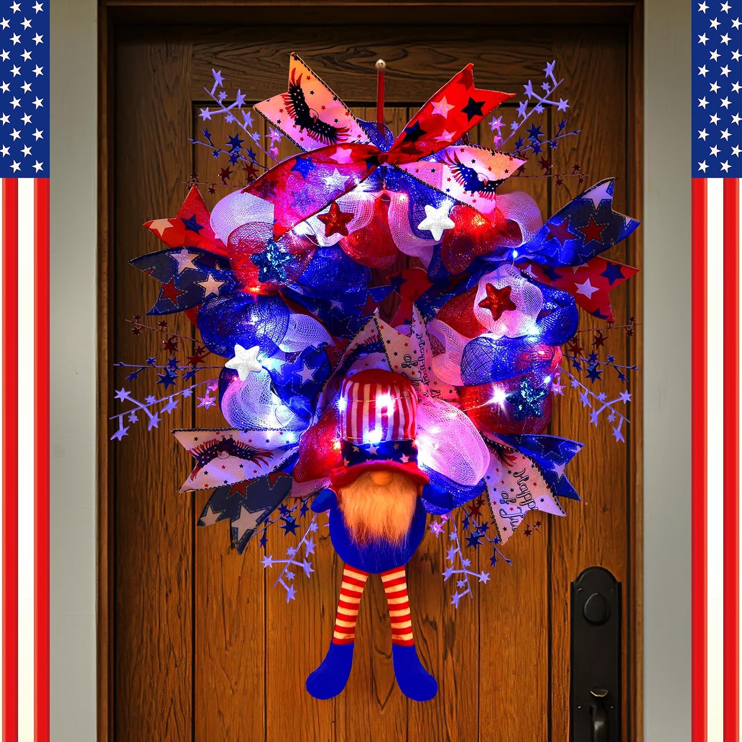 Lighted Up 4th of July Wreaths with Bow