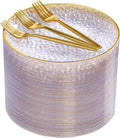DaYammi 240Pcs Gold Plastic Plates Including 120Pcs Dessert Plates
