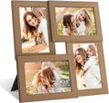 SZYUU 4x6 Collage Picture Frame with Real Glass, 4 Opening Wooden Photo Collage Frame with Stand, Family Multi Picture Frame for Wall or Tabletop Display, 4 Photo Gallery Frame for Home Decor, Natural Oak