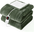 Homemate Electric Heated Blanket Twin Size - 62"x84" Heating Bed Blankets Throw with 8 Hours Auto Off 10 Heating Levels Fast Heating Over-Heated Protection Soft Warm Flannel Bed ETL Certified Green
