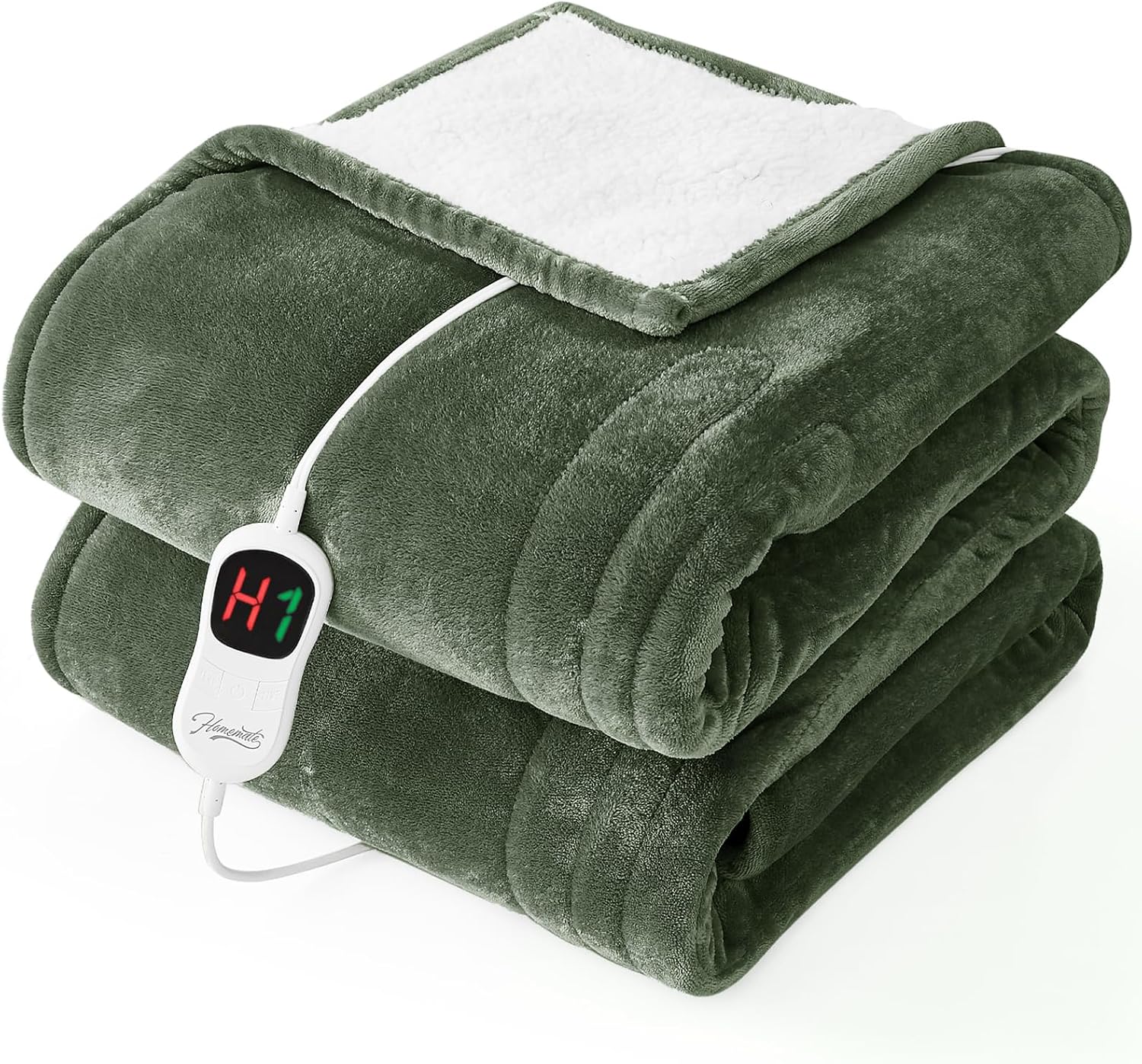 Homemate Electric Heated Blanket Twin Size - 62"x84" Heating Bed Blankets Throw with 8 Hours Auto Off 10 Heating Levels Fast Heating Over-Heated Protection Soft Warm Flannel Bed ETL Certified Green