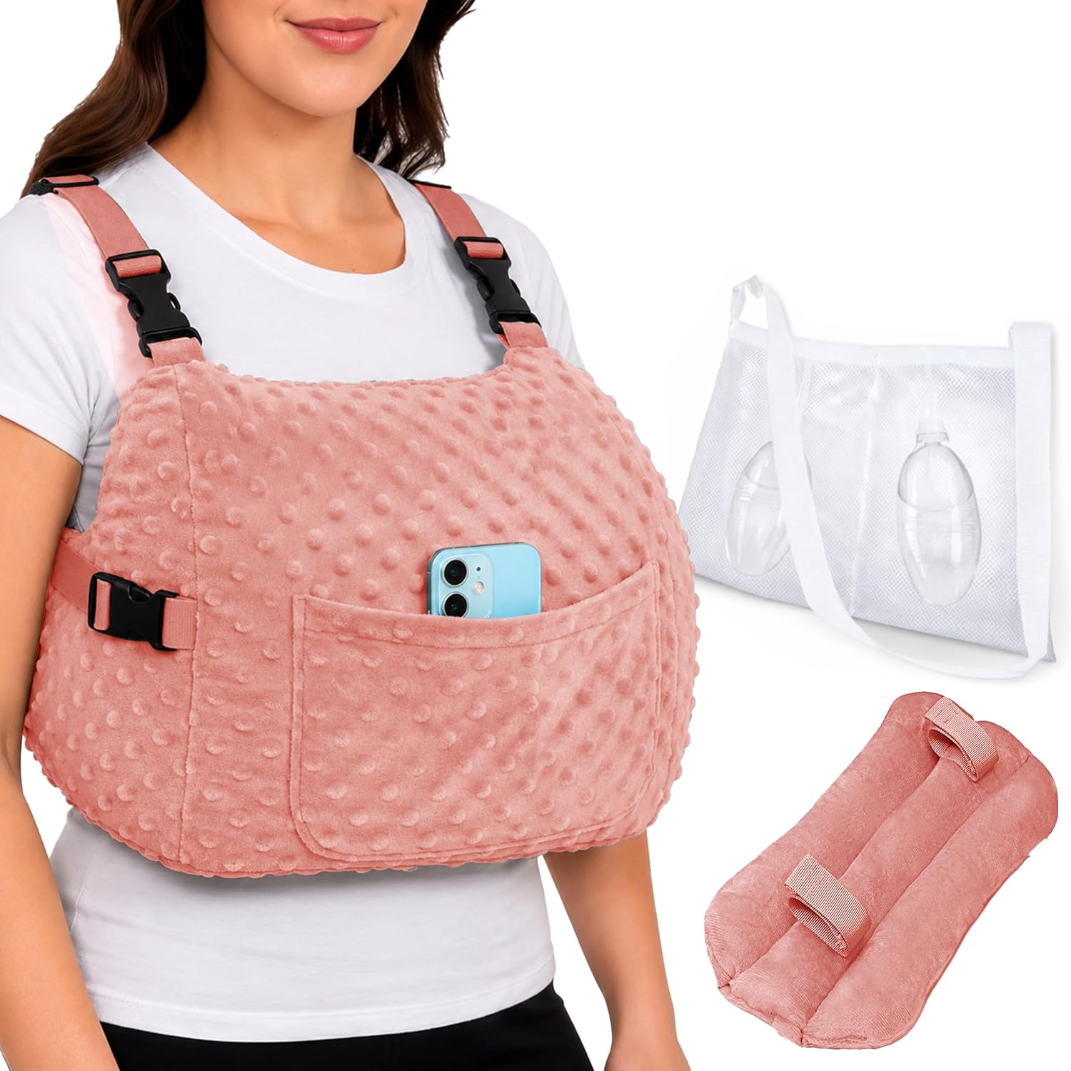 Recovery Pillow + Strap, Seat Belt Cover & Shower Lanyard â€“ Post-Op Essentials, Breast Augmentation/Reduction & Mastectomy Recovery Supplies â€“ Washable Cover for Comfort & Support