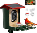 Smart Bird Feeder with Camera Solar Powered, 2K HD Video, AI Bird Species Identification, Instant Arrival Alerts, Weatherproof Design for Effortless Birdwatching, Gift for Fathers Day, Red