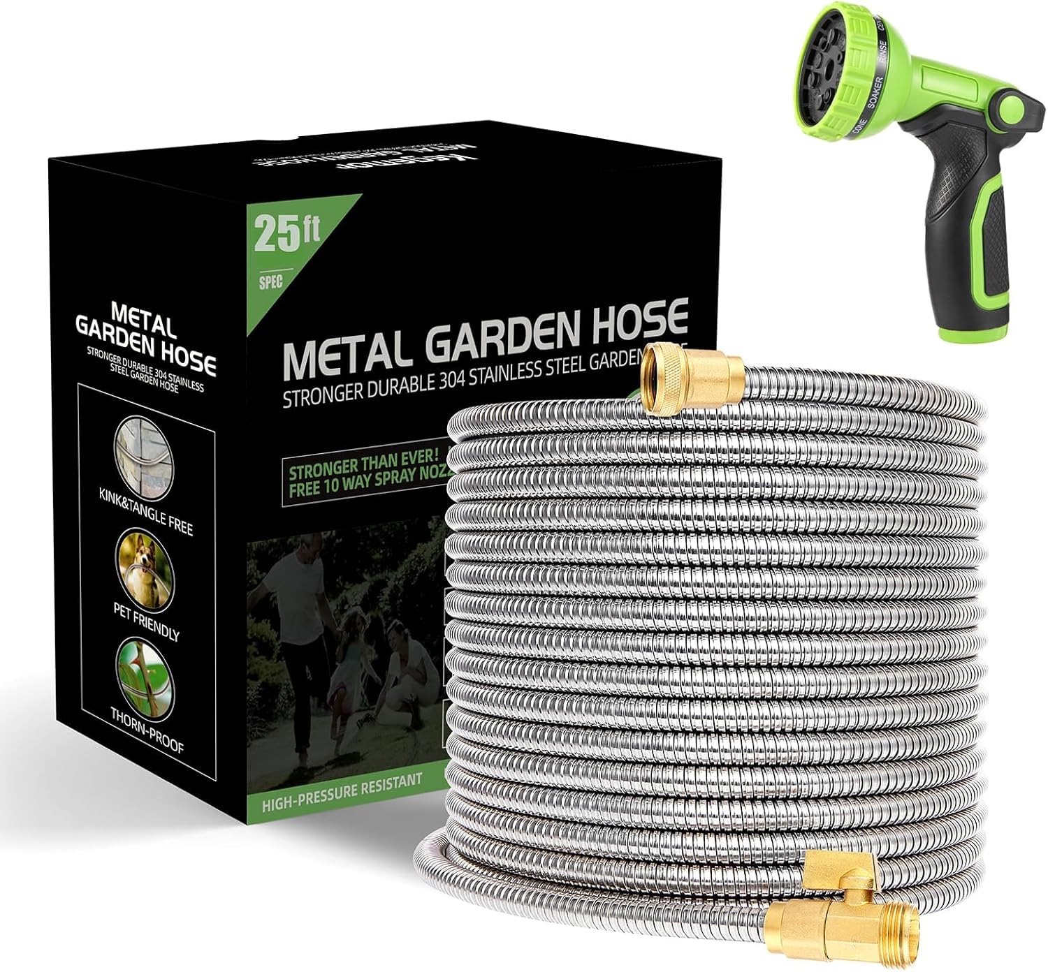 25ft Metal Garden Hose with Sprayer