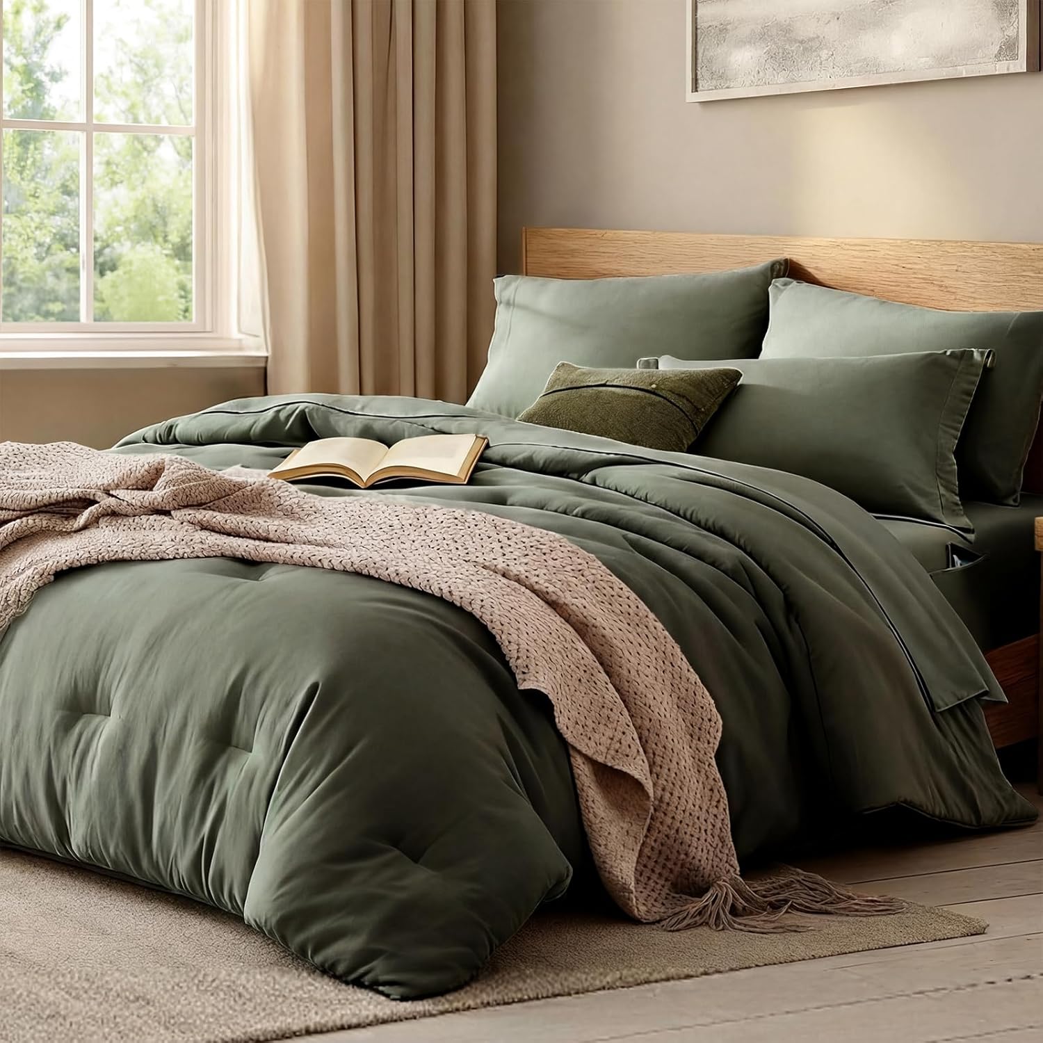 WRENSONGE Twin XL Comforter Set- 5 Pieces Olive Green