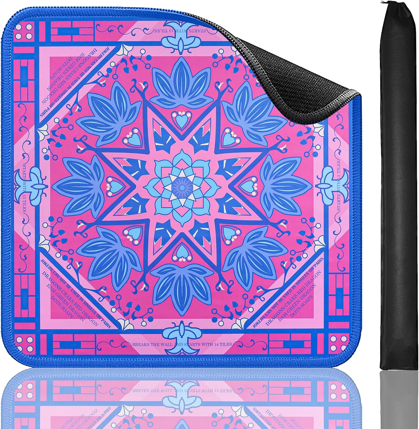 Printed Learning Mahjong Mat with Black Carrying Bag, Anti-Slip, Noise-Reducing, Mahjong Table Mat for Mah-jongg,Poker, Board Games, Dominoes, and Card