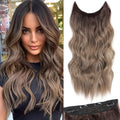 BUPPLER Halo Hair Extensions 20 Inch Invisible Wire Hair Extensions Adjustable Long Wavy Hairpiece Synthetic Upgrade 4 Secure Clips in Hairpieces 20 Inch,Dark Brown to Dirty Blonde