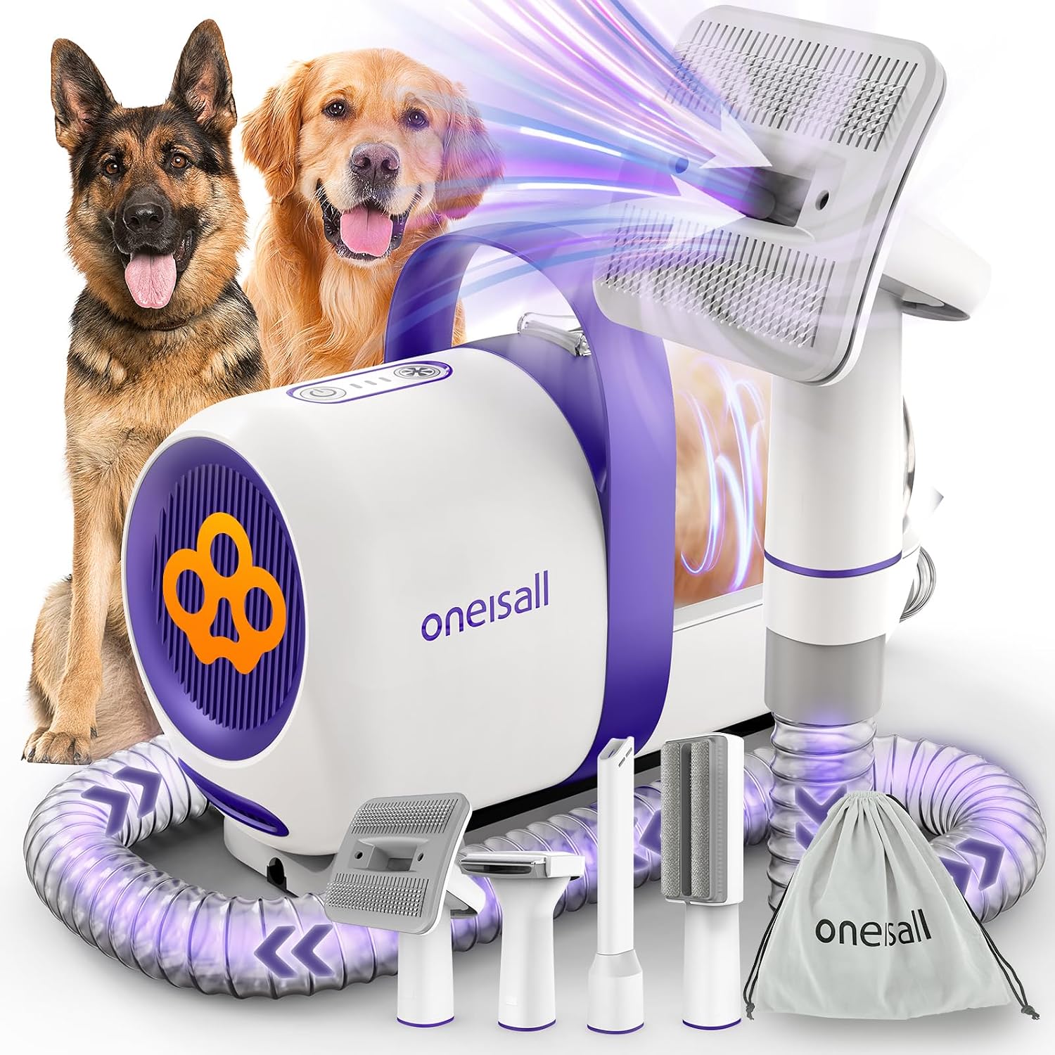 oneisall Dog Grooming Vacuum Kit: 15000Pa Shedding Brush with Grooming Tools