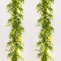 2 Packs Eucalyptus Garland with LED Lights String, 12FT Faux Eucalyptus Greenery Garland, Artificial Hanging Green Leaves Vine Wedding Backdrop Arch Wall Table Decor (Green)
