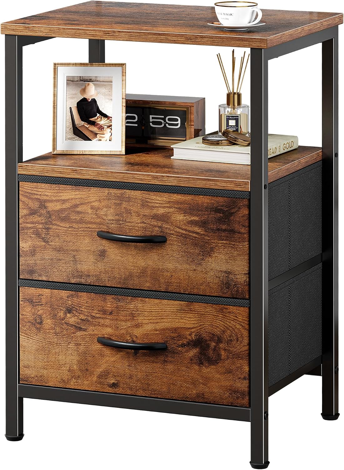 Huuger Night Stand with 2 Drawers, Bed Side Table with Open Shelf