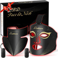 Red Light Therapy Mask Set, Led Mask Light Therapy for Face & Neck, Near-Infrared Light 850nm and Red Light 630nm, 5 Gears Energy Adjustment, Black