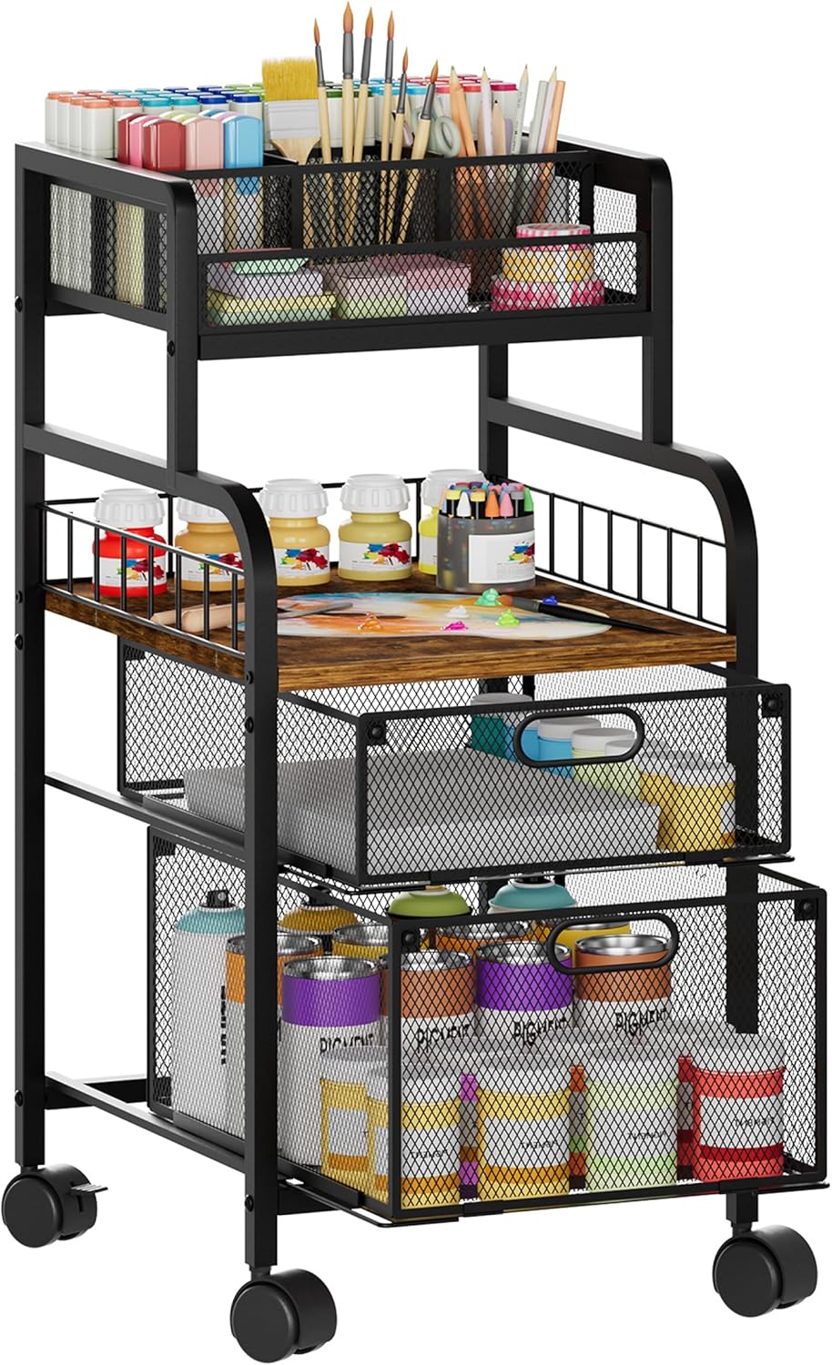 SWTYMIKI Rolling Cart with Drawers - Metal Craft Cart with Wheels