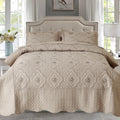 3 Piece Floral Embroidery Quilt Set (King)