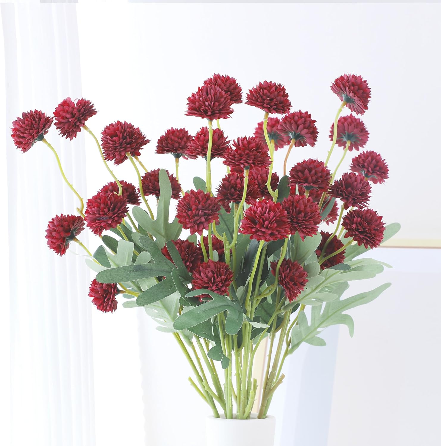 LVEFIT 10 Pcs Burgundy Kiku Flower Fake Mums Long Stem Flowers