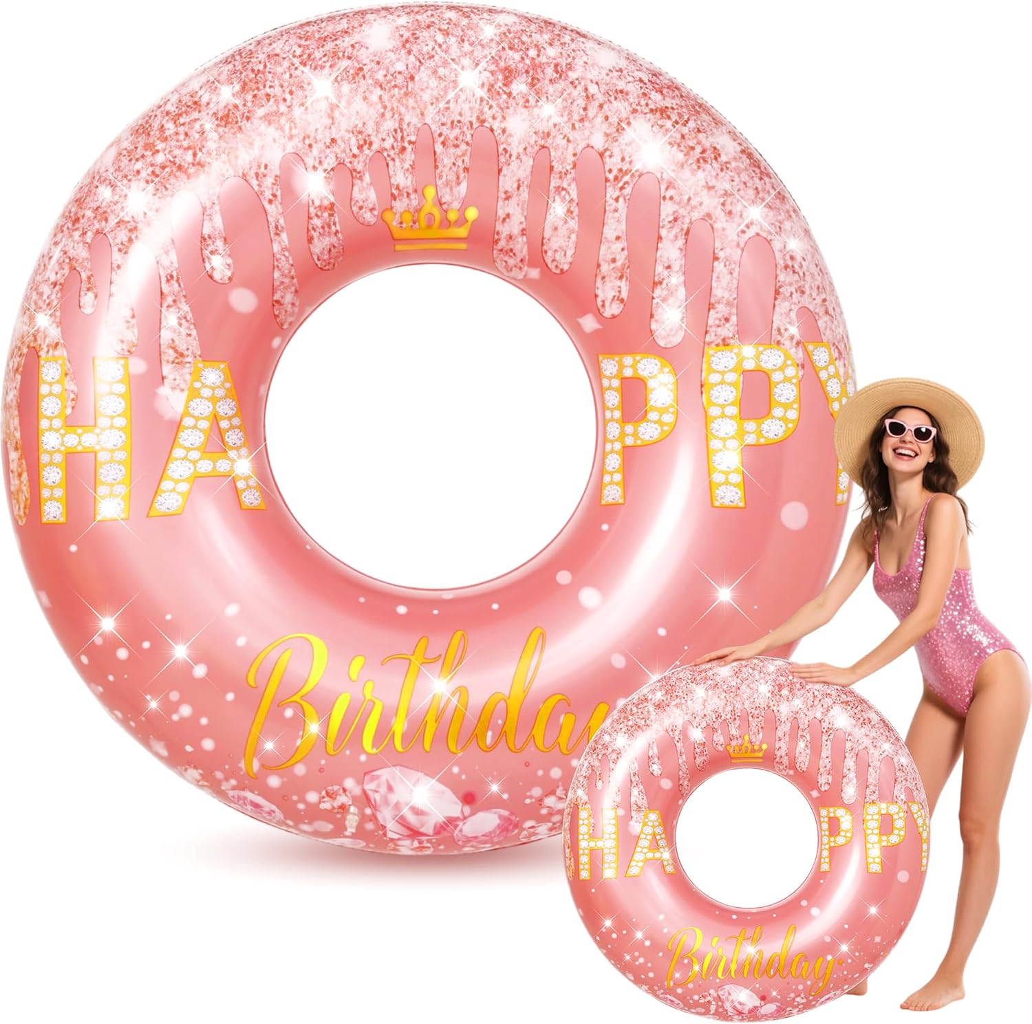 ShinyRelief 42 Inch Birthday Pool Float for Adults Large Inflatable Pool Tube Happy Birthday Swimming Float Ring Party Decorations for Women Summer Beach Water Supplies