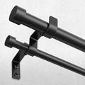 Black Double Curtain Rod, 36 to 124 Inch Long Dual Curtain Rods with Aluminium Modern End Cap Finial, 1 Inch Adjustable Heavy Duty Window Treatment Rods, Spliced Metal Double Drapery Pole Set