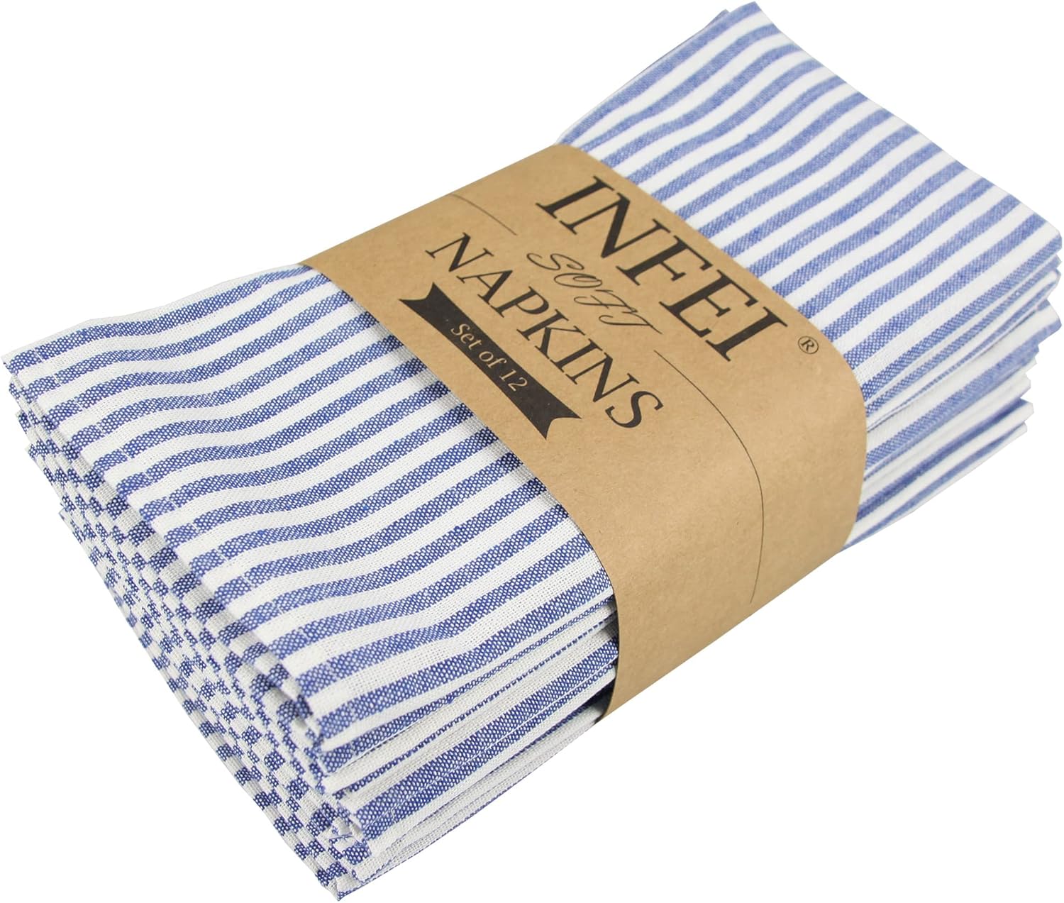 INFEI Plain Striped Cotton Linen Blended Dinner Cloth Napkins 9pk