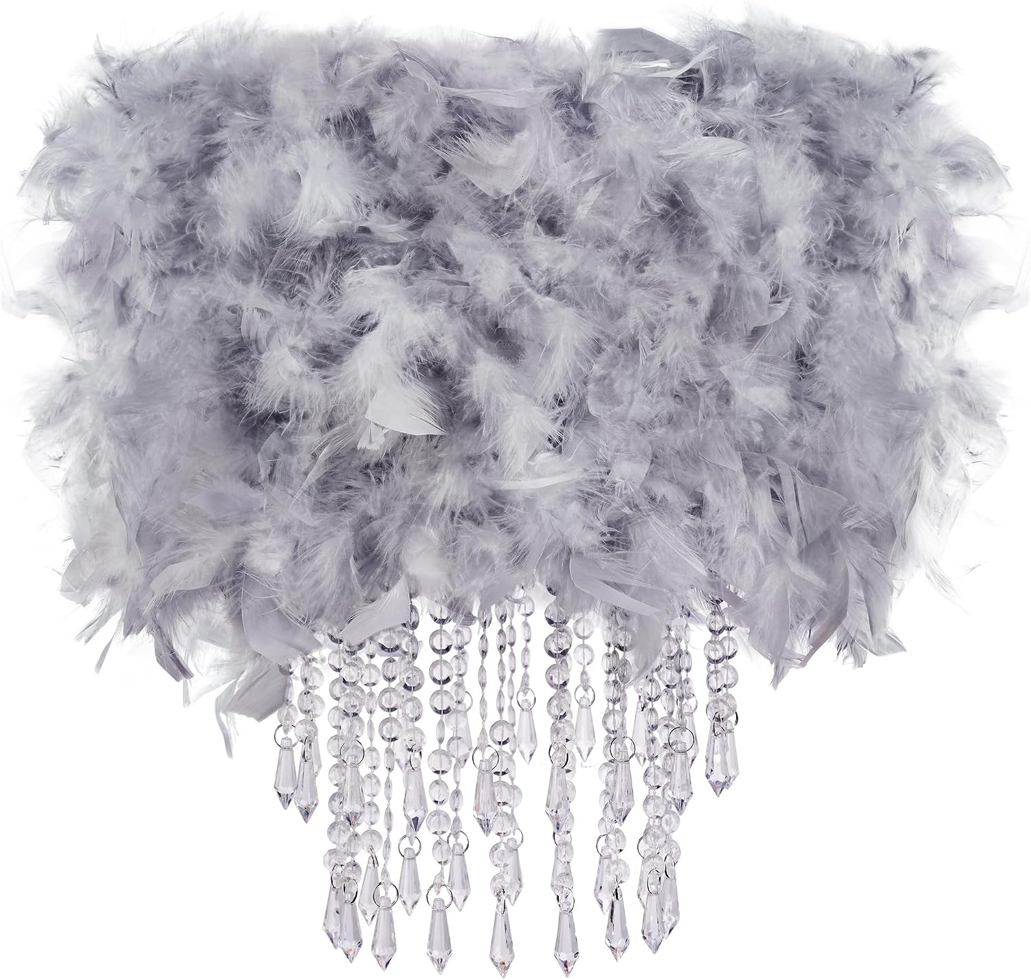 Waneway Feather Lampshade with Acrylic Droplets, Fluffy Lamp Shade for Ceiling Light, Pendant Light, Chandelier, Table Lamp or Floor Lamp, Bedroom Living Hallway Decoration, White