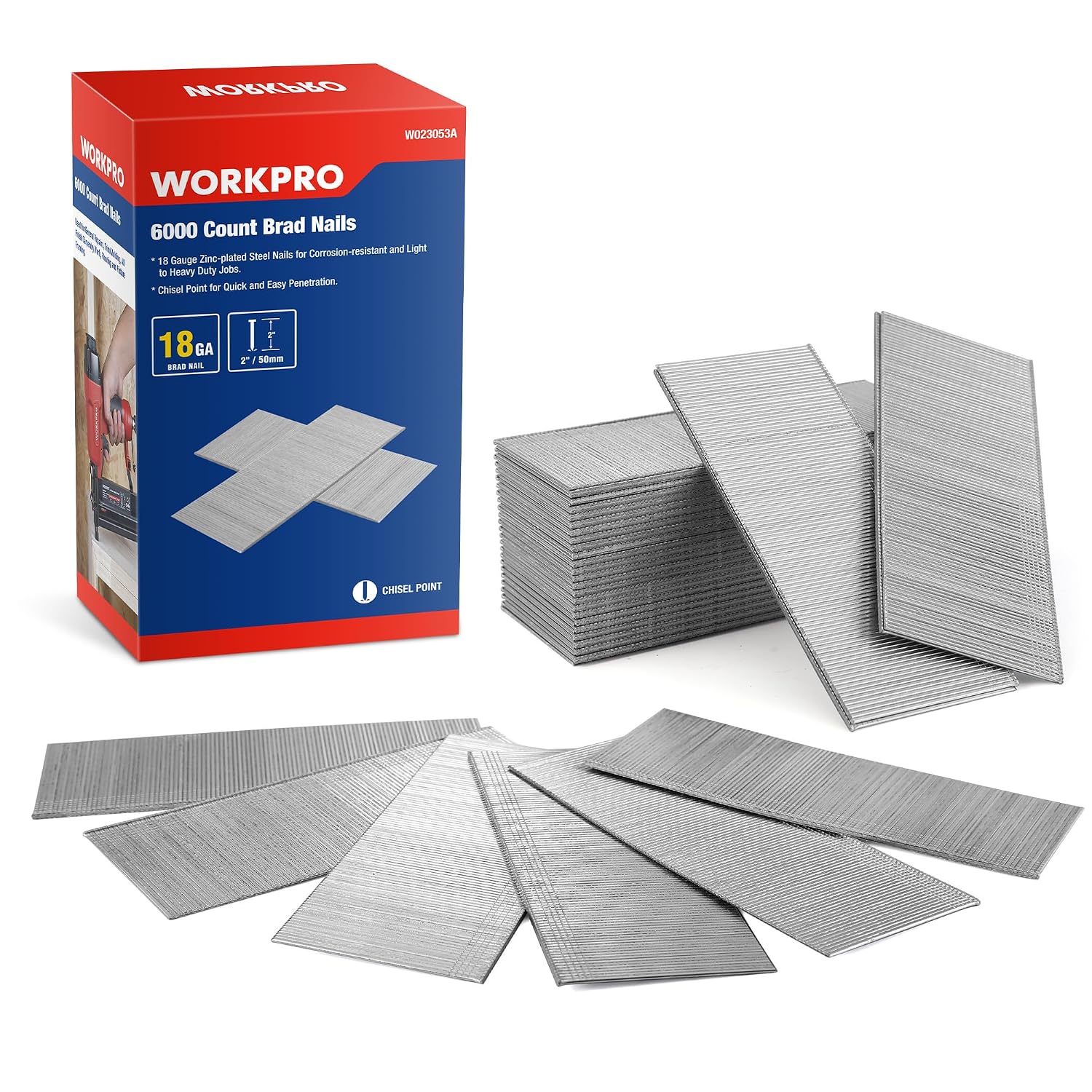 WORKPRO 2-Inch 18 Gauge Brad Nails, 6000 Count Universal