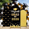 3 Set Graduation Party Decorations 2026 Graduation Arched Backdrop Cover Grads Parties Arch Covers Graduates of 2026 Party Supplies Arch Covers Spandex Stretchy Arched Cover, Black and Gold
