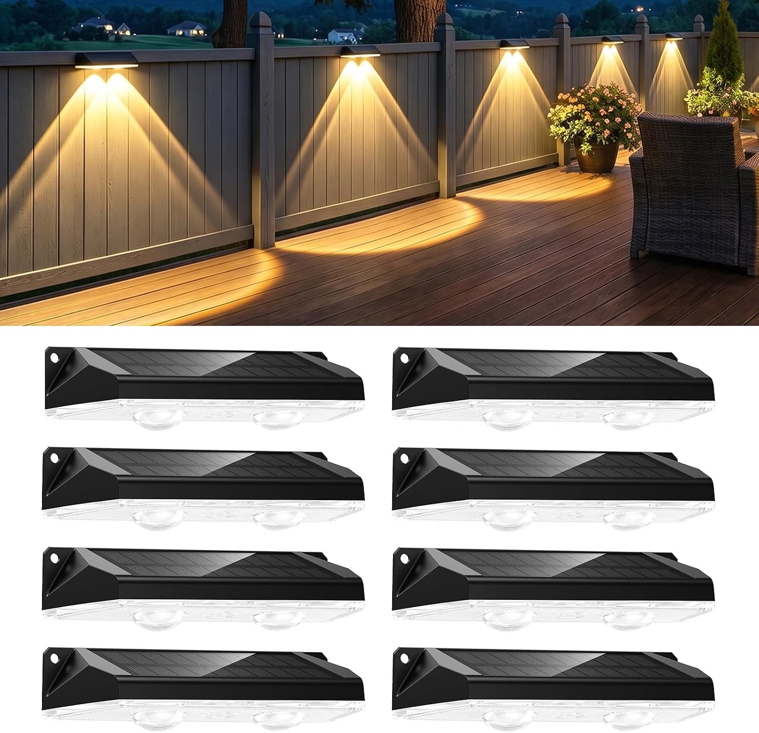 Brightown 8 Pack Solar-Fence-Lights-Outdoor