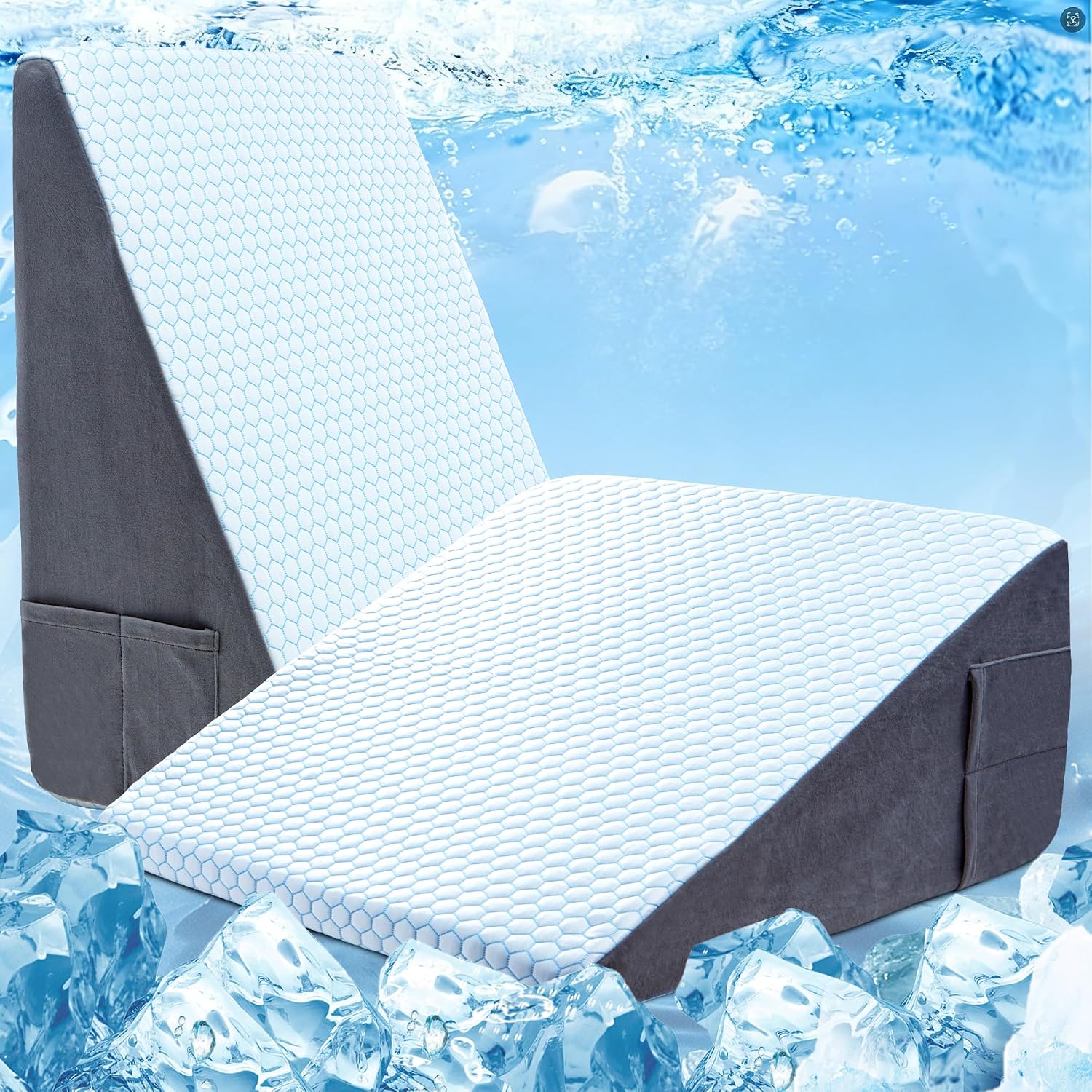 WOLKI Cooling Wedge Pillow for Sleeping - 12 Inch Bed Wedge Pillows for Acid Reflux Relief, After Surgery, Snoring Aid - Bed Wedge Pillow for Headboard - Elevated Triangle Pillow for Back, Leg Support