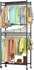 Sakugi Clothes Rack - 33.0" x 12.2" x 79.5" Clothing Rack with Shelves & Wheels, Multi-Functional Wardrobe Closet with Hooks, Sturdy Metal Garment Rack for Bedroom, Laundry, Balcony (Black), New