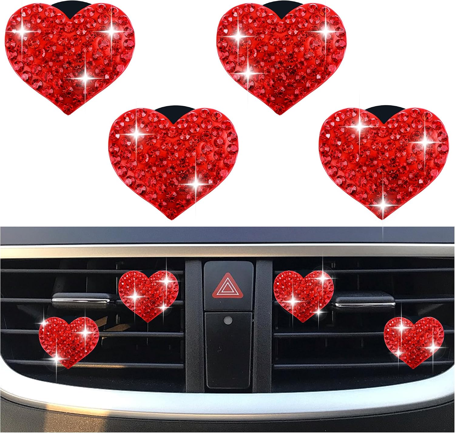 4PCS Heart-Shaped Car Vent Clips with Rhinestone