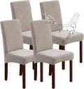 Genina 100% Waterproof Chair Covers for Dining Room Set of 4, Stretch Parson Chair Slipcovers for Kitchen Chairs, Washable Chair Protectors, Leaves-Warm Gray