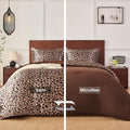 Brown Leopard Reversible Satin Microfiber Comforter Set (3pcs)