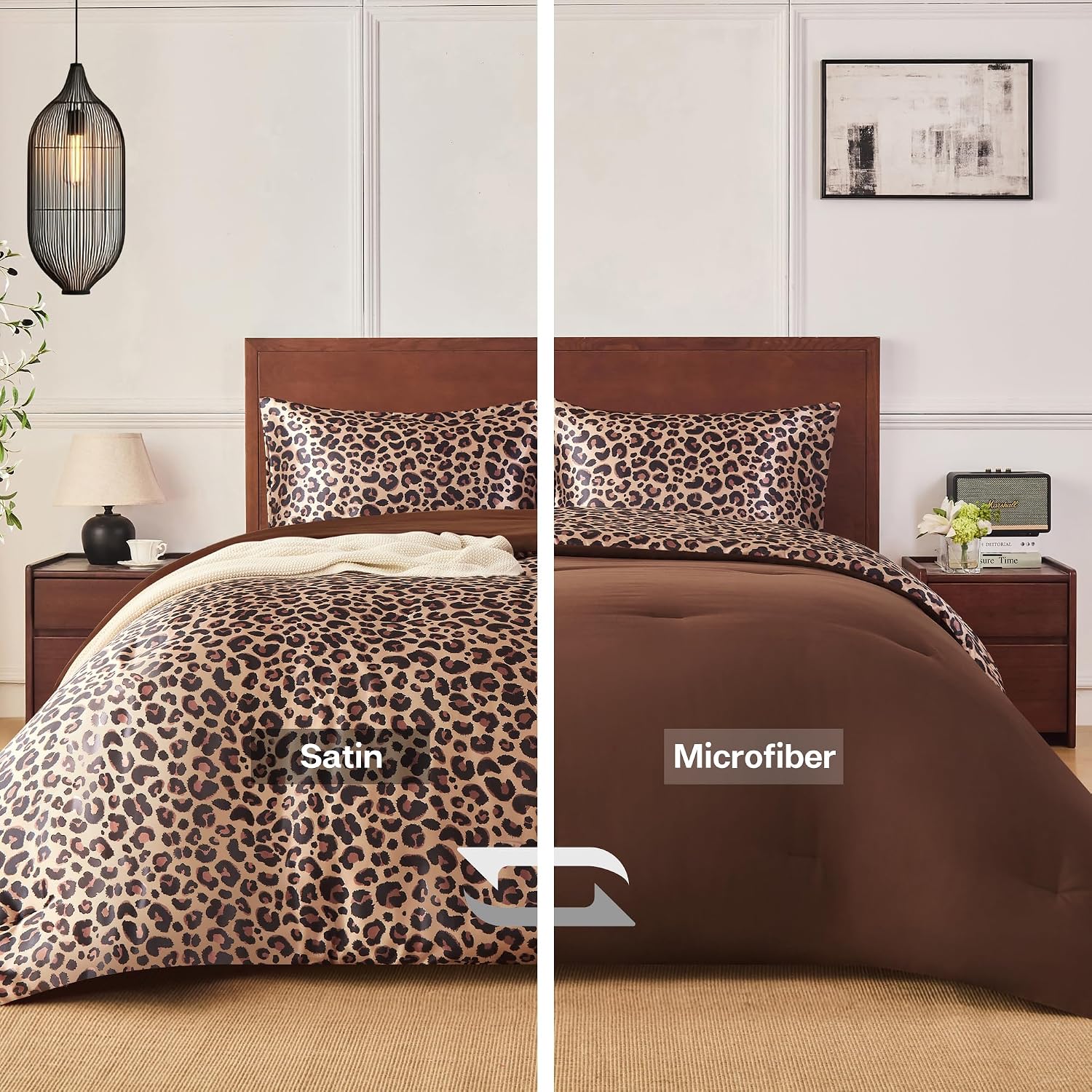 Brown Leopard Reversible Satin Microfiber Comforter Set (3pcs)