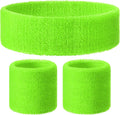 3 Pack Neon Sweatbands Set 80s Wristband and Headband Color War Accessories Sports Sweatbands for Summer Ball Party(Green)