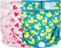 wegreeco Washable Female Dog Diapers Highly Absorbent Reusable Diapers for Dog in Heat Period, 3 Pack (Yellow Ducks, Large)
