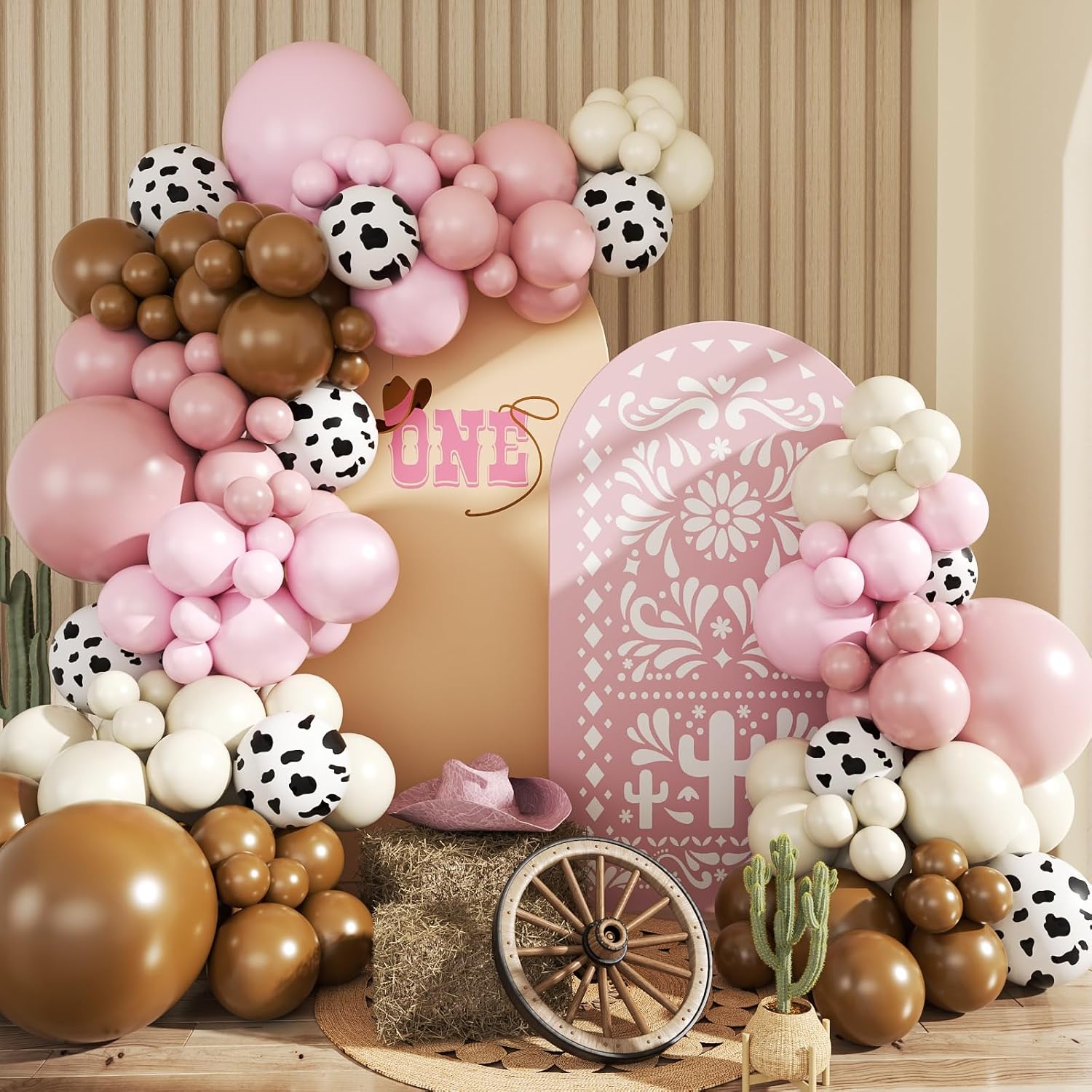 Cowgirl Dusty Pink Cow Balloon Garland Arch Kit, Light Pink Brown Sand White Balloons for Cowgirl Baby Shower Birthday Western Theme Party Decoration