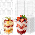 100 Pack 5oz Plastic Dessert Cups with Lids and Spoons, Mini Clear Yogurt Parfait Cups, Small Dessert Shooter Serving Cups, Square Appetizer Cups for Fruit Pudding Ice Cream Tasting Party Supplies