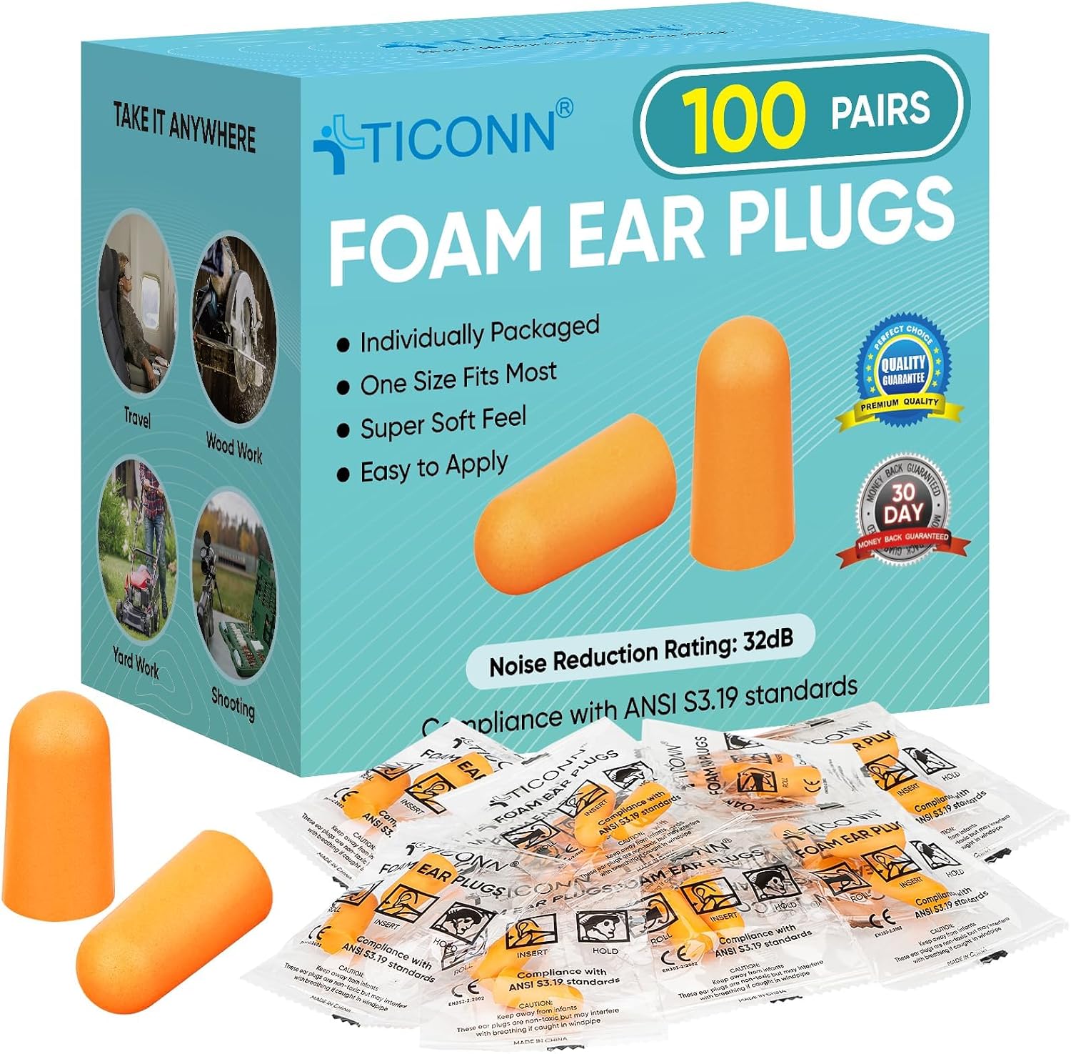 TICONN Foam Ear Plugs
