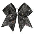 Glitter Cheer Bows,8" Large Full Rhinestones Shiny Cheer Bow Elastic Hair Tie, Hair Elastic Band Ponytail Holder for Softball Competition Sports Cheerleaders (Black)