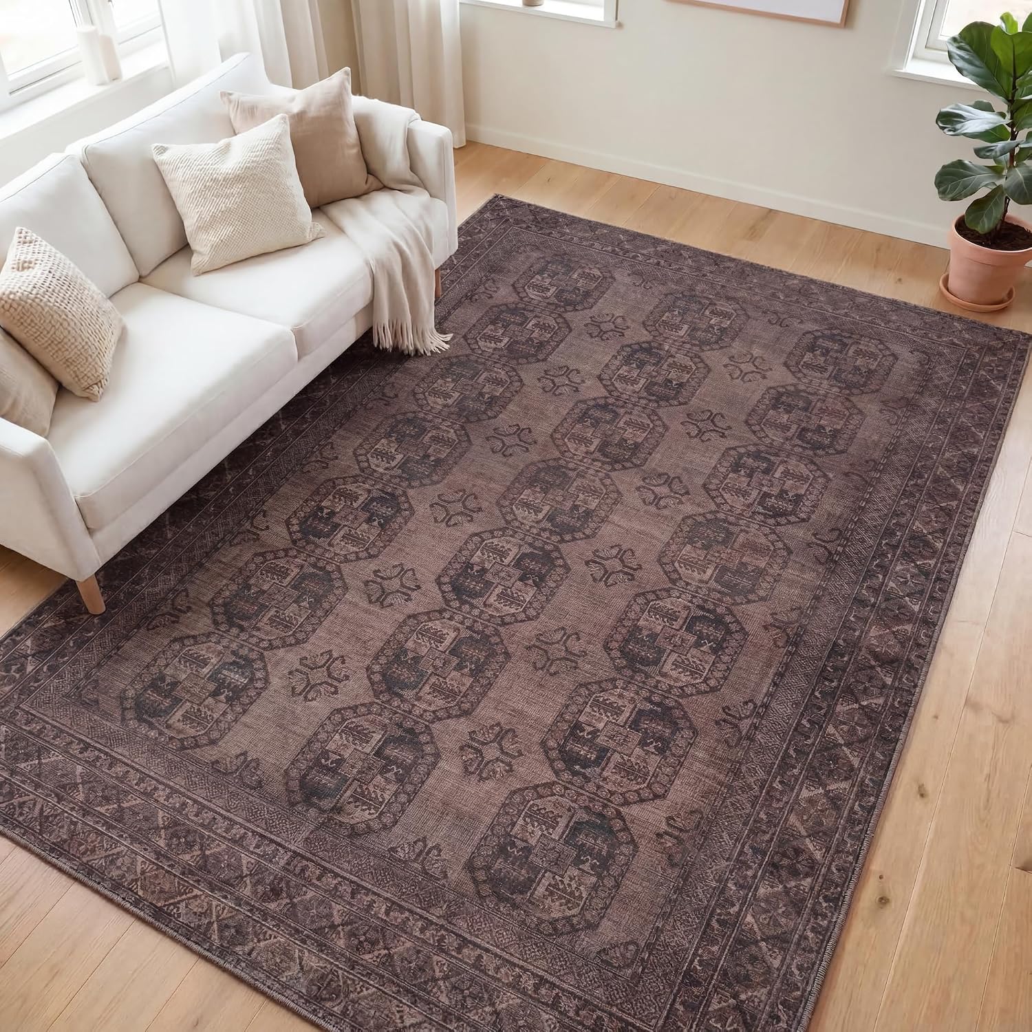 Kuden 5x7 Area Rug, Machine Washable Area Rug with Non-Slip Backing