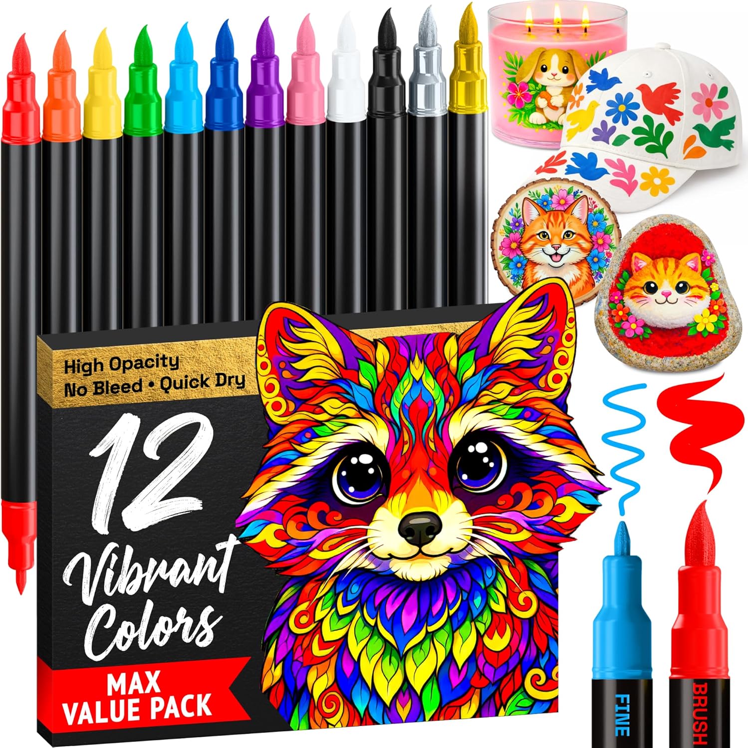 Acrylic Dual-Tip Markers (12 colors)