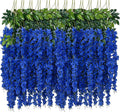 Fake Hanging Flowers - 12 Pieces 3.75 Feet/Piece Artificial Wisteria Vine Ratta Hanging Garland Silk Flowers for Home Party Wedding Decor (Royal Blue)