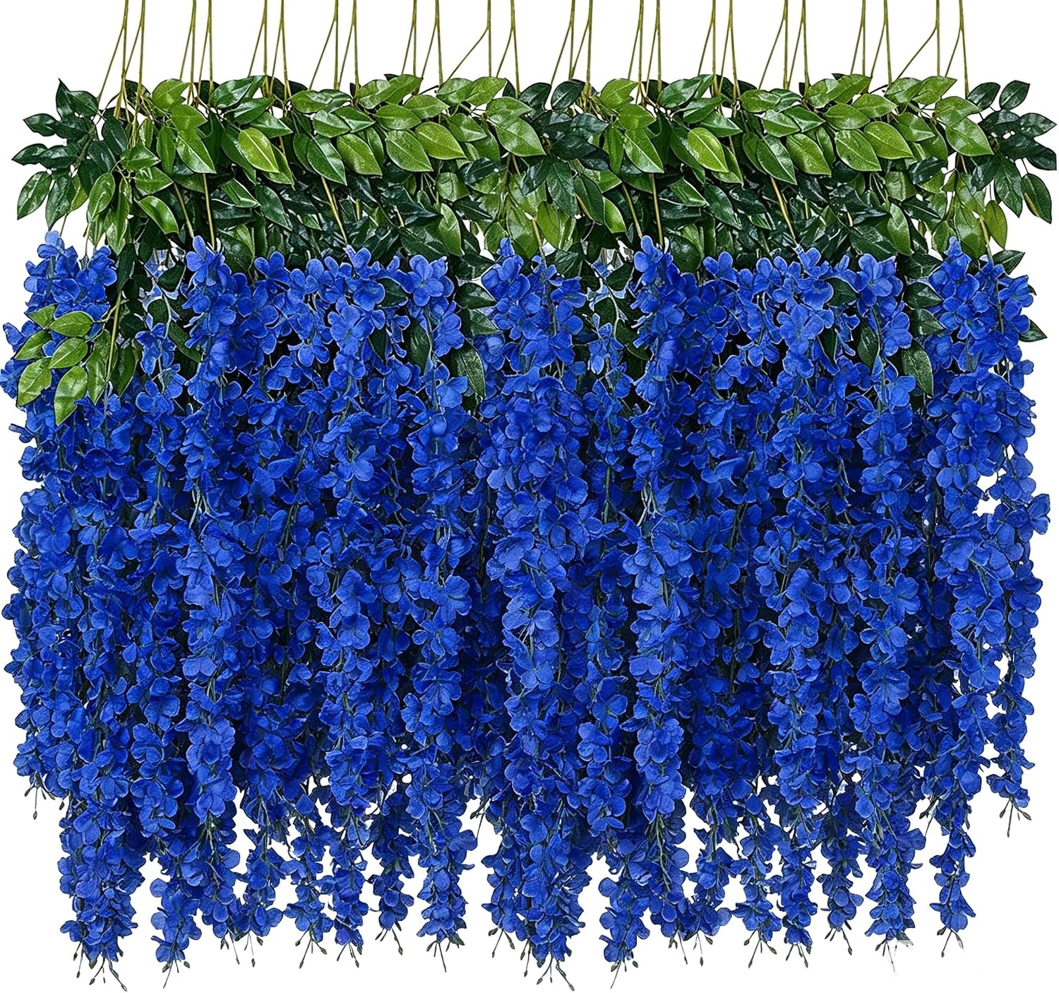 Fake Hanging Flowers - 12 Pieces 3.75 Feet/Piece Artificial Wisteria Vine Ratta Hanging Garland Silk Flowers for Home Party Wedding Decor (Royal Blue)